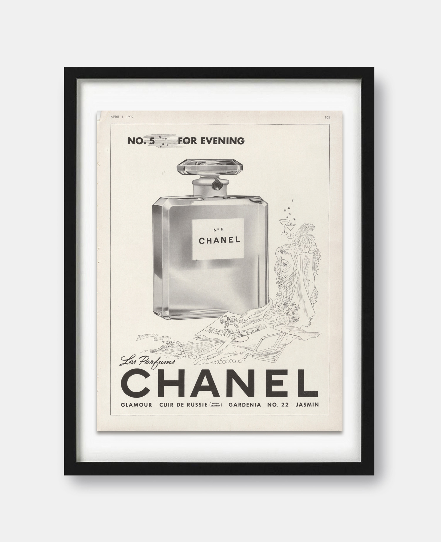 CHANEL 'No.5 for evening' 1960s Magazine Ad Print - The Curious Desk
